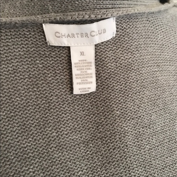 Charter Club Faux Fur Cardigan Sweater Large Gray NEW - Picture 2 of 7